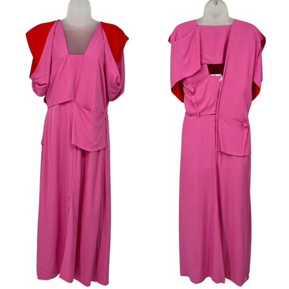 BOTTEGA VENETA Pink and Red Paneled Layered Cutout Maxi Dress Slits Size 6 NEW - Picture 6 of 16